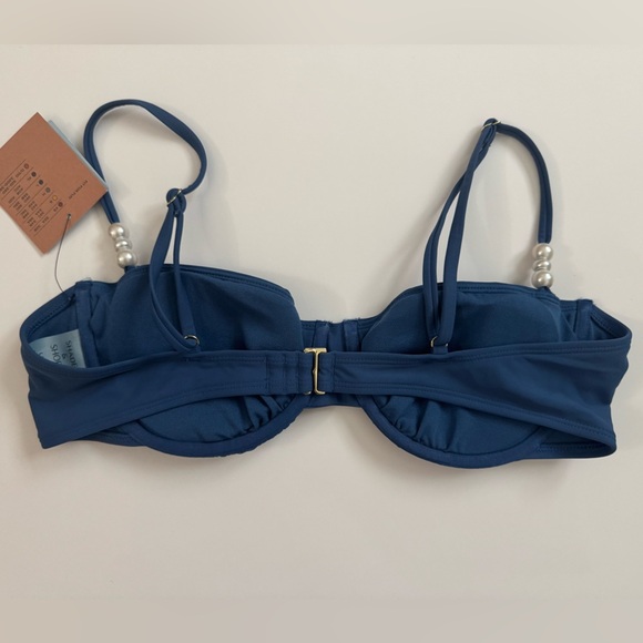 Shade & Shore Bikini Top with Pearl Accents NWT Size Large Deep Blue Swimsuit - Picture 3 of 3